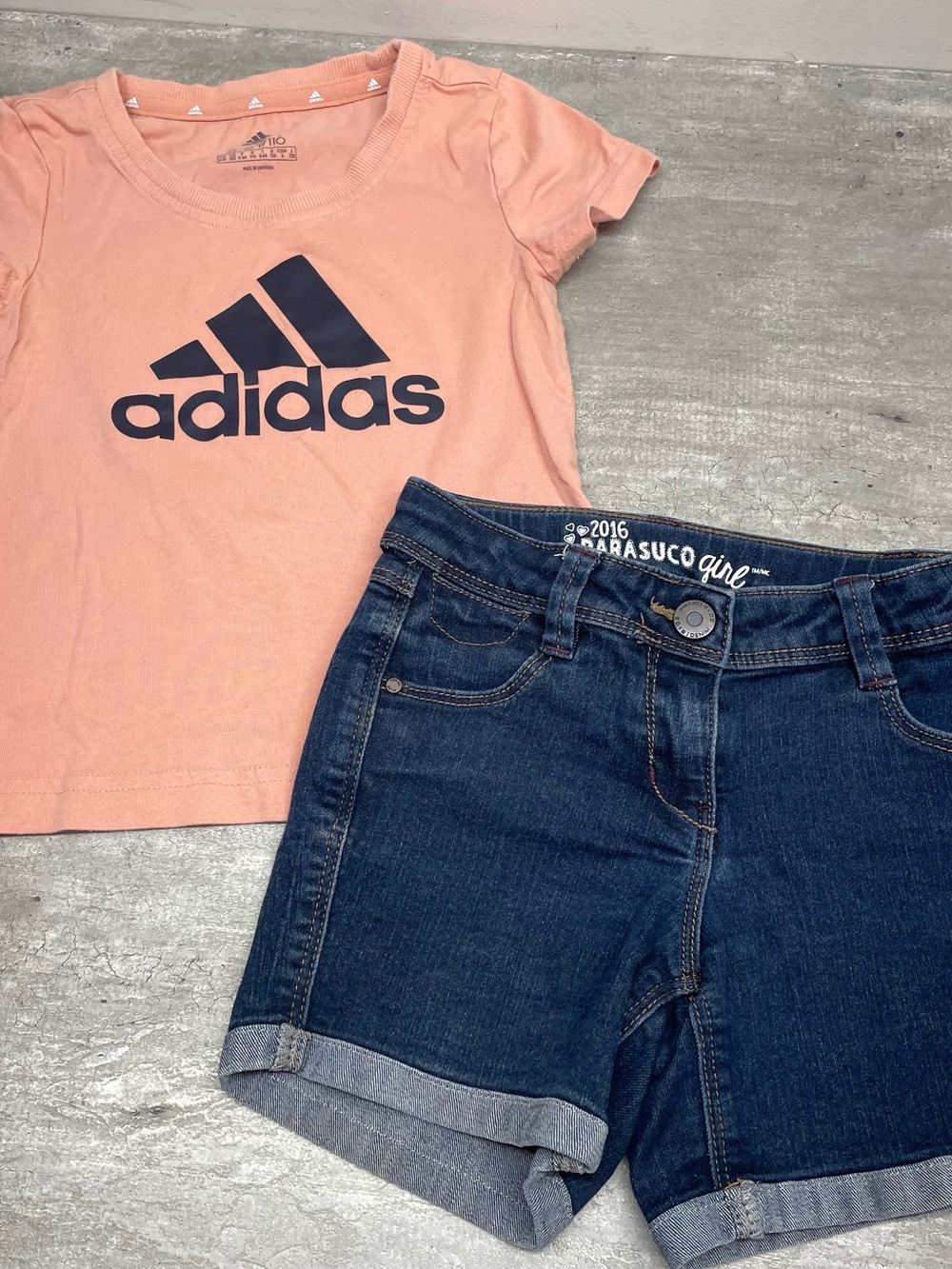 Adidas & Parasuco Set Kids 5-6/6 Peach Blue‎ Excellent Sporty Denim Outfit